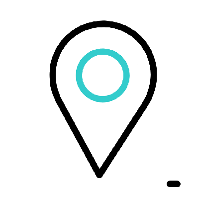 Simple map pin icon with blue circle inside.
