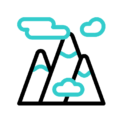 Simple illustration of three mountains with clouds.